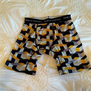 PAIR OF THIEVES Men’s small boxer briefs, bright yellow geometric pattern, FUN